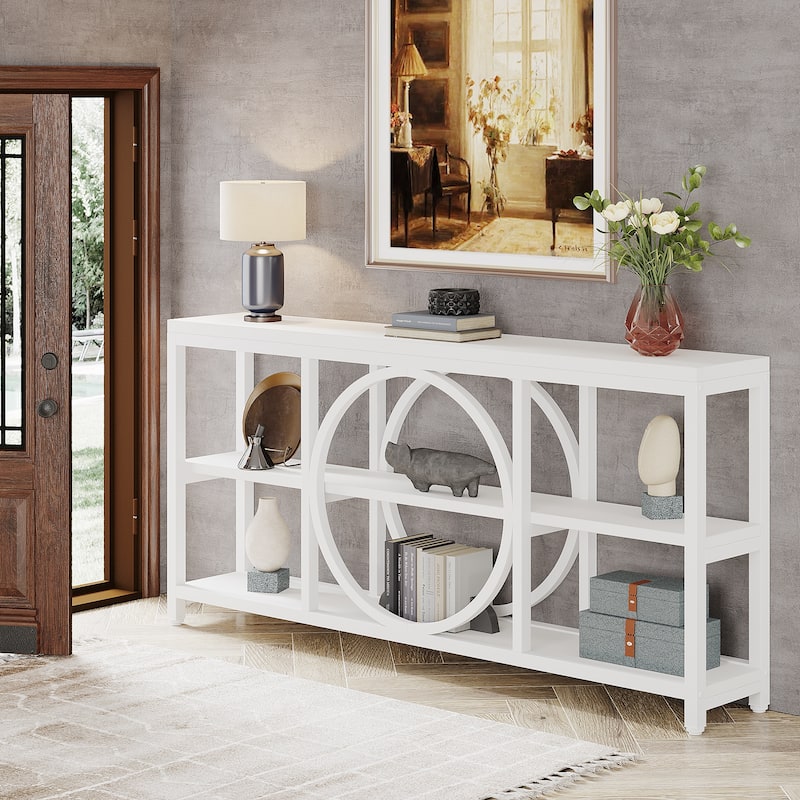 70.9-inche Sofa Console Table with Creative Metal Leg Design, 3 Tiers Narrow Long Accent Tables for Entryway