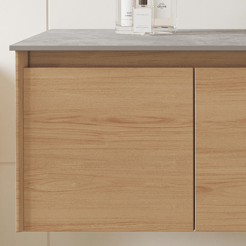 47.24 Single Bathroom Vanity, Modern, Gray Stone Stop, Light Solid Wood