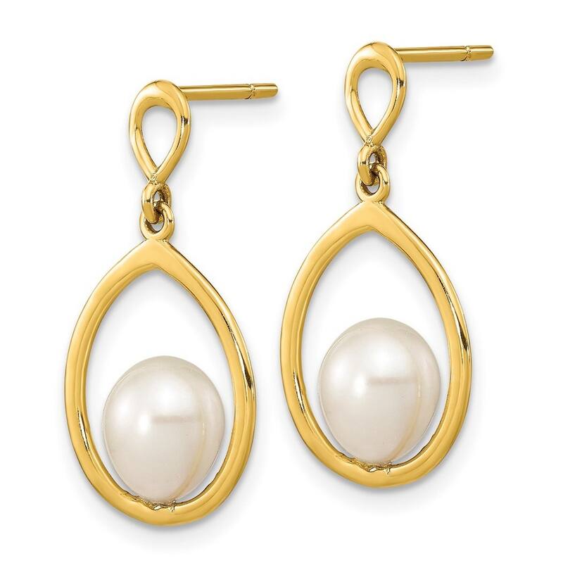 Curata 14k Yellow Gold 6-7mm Teardrop White Freshwater Cultured Pearl Dangle Earrings (23.25x12.35mm)