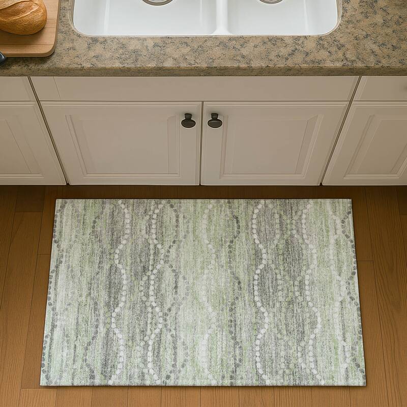 Premium Washable Super Soft Pixy Stripes Mayfield Rug - Green - 1'8" x 2'6"