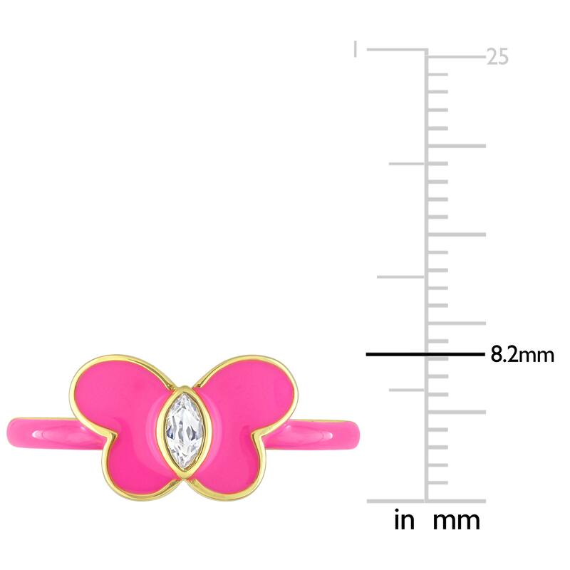 Miadora Created White Sapphire Butterfly Enamel Ring in Yellow Plated Sterling Silver