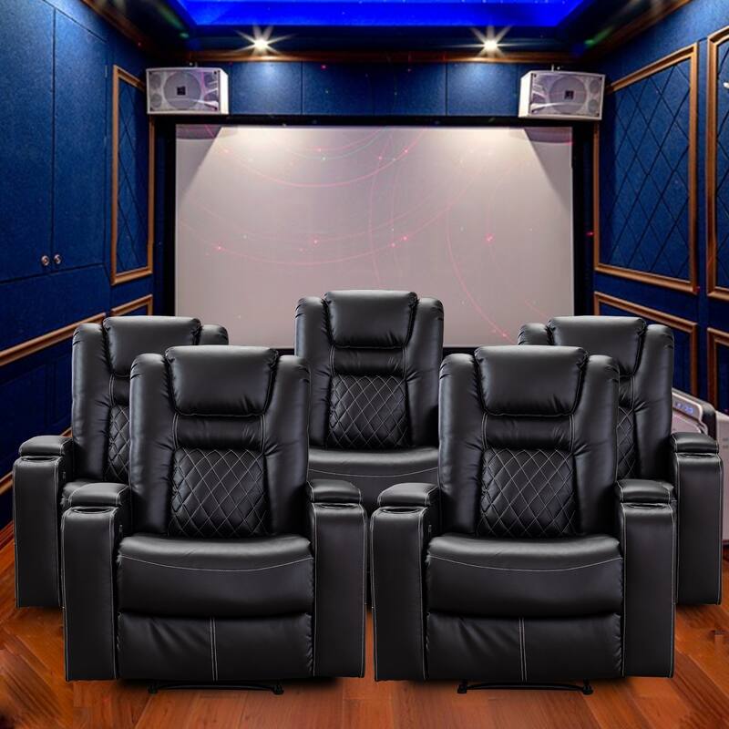 Breathable Leather Home Theater Seating with with USB Ports and Cup Holders