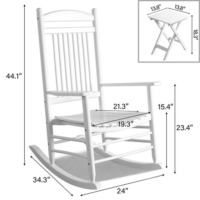 VEIKOUS Wood 3-piece Outdoor Rocking Chair and Folding Table Set