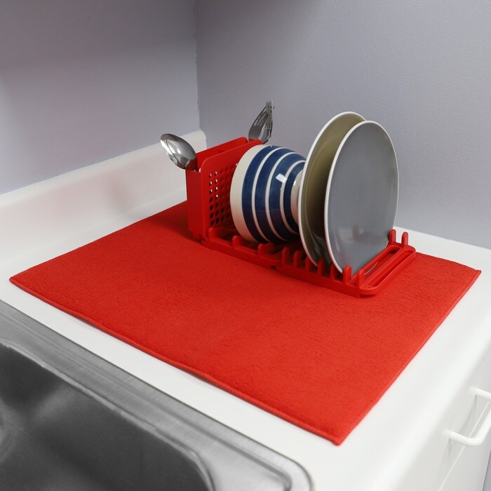 Shop 3 Section Dish Drying Rack With Mat Red Overstock 31946646