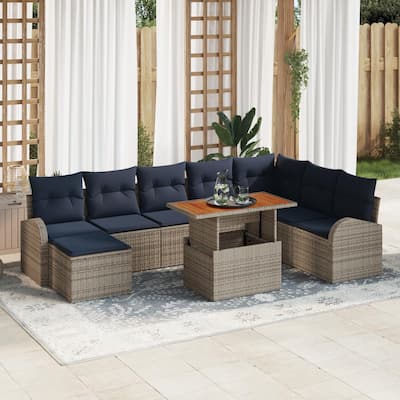 vidaXL 9 Piece Garden Sofa Set with Cushions - 113.8×70.5×27.2