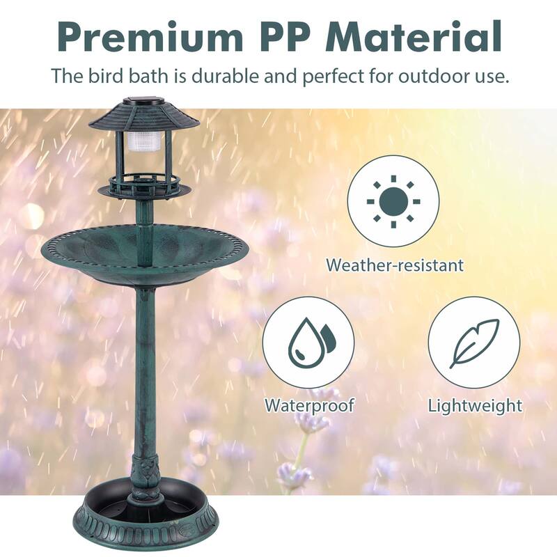 Costway 3-In-1 Pedestal Bird Bath with Solar Light with Bird Feeder & - See Details