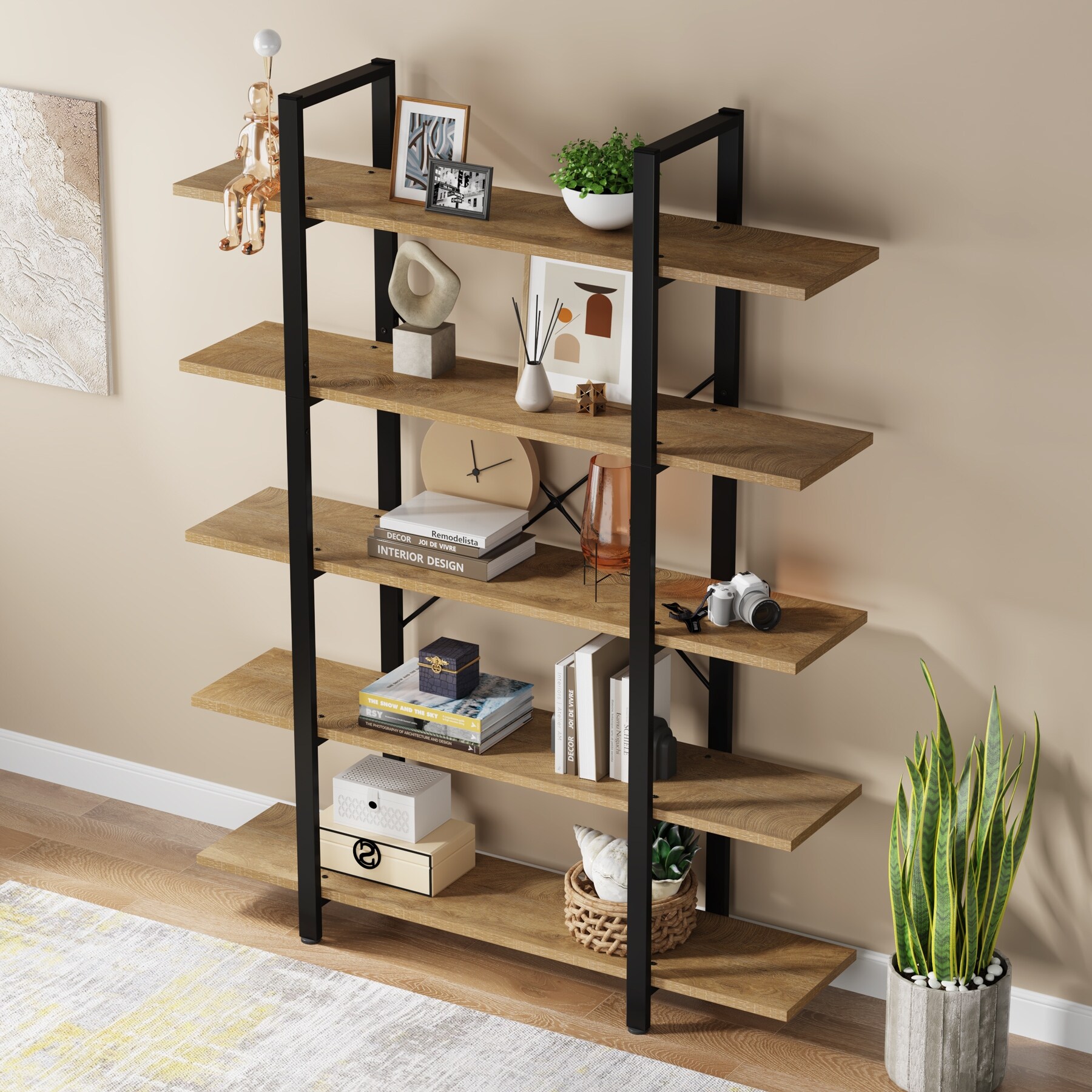 5-Tier Bookshelf, Vintage Industrial Style Bookcase - On Sale