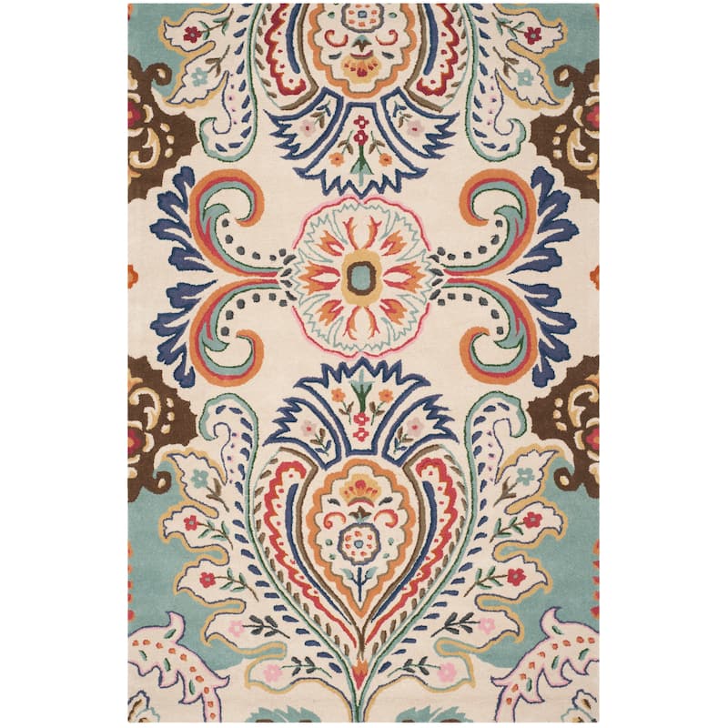 SAFAVIEH Handmade Bella Manjulata Floral Wool Rug - 6' x 9' - Ivory/Teal