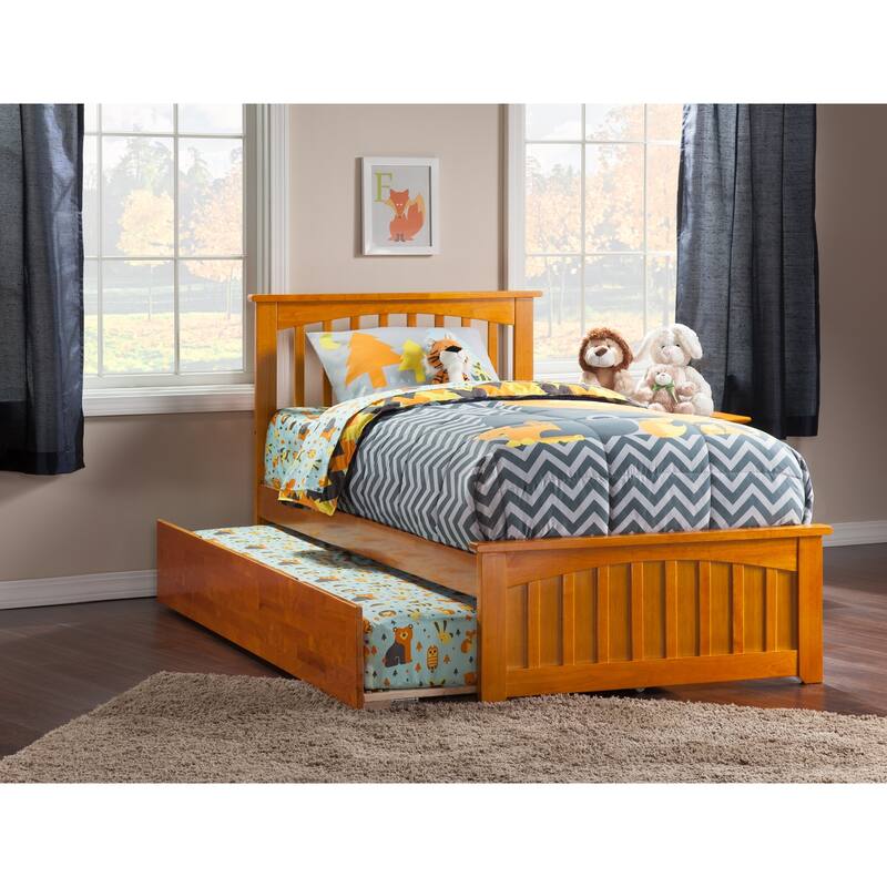 Mission Wood Platform Bed with Matching Footboard and Twin XL Trundle