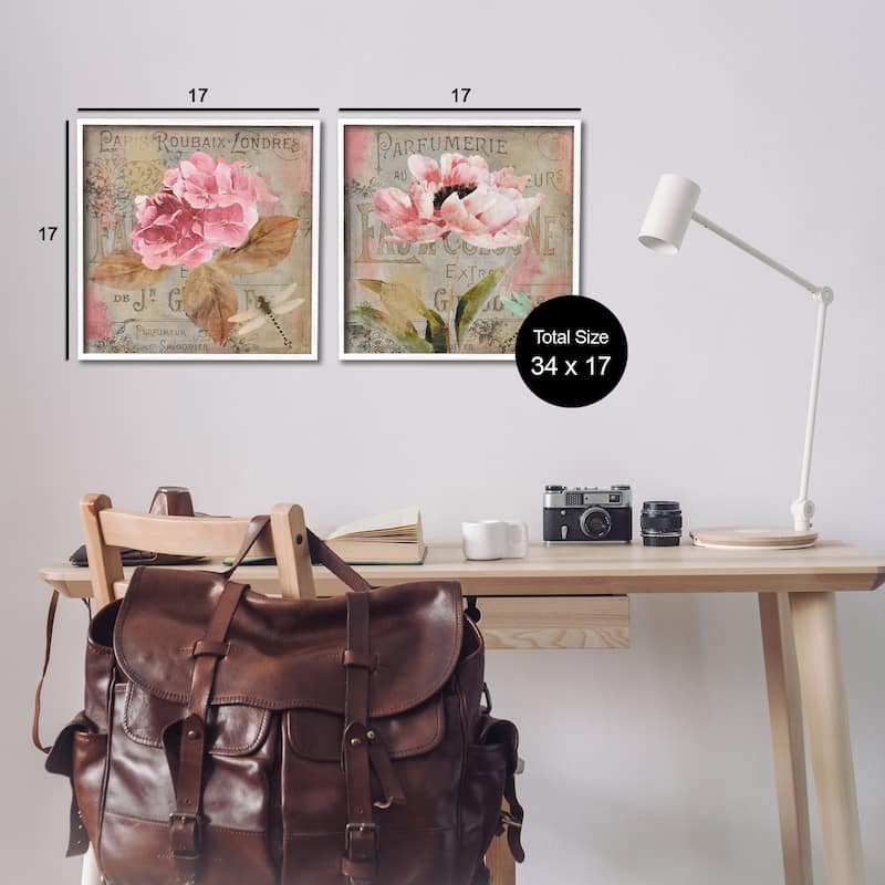 Stupell Vintage Collage French Florals Framed Giclee Art Design By Sasha (Set of 2)