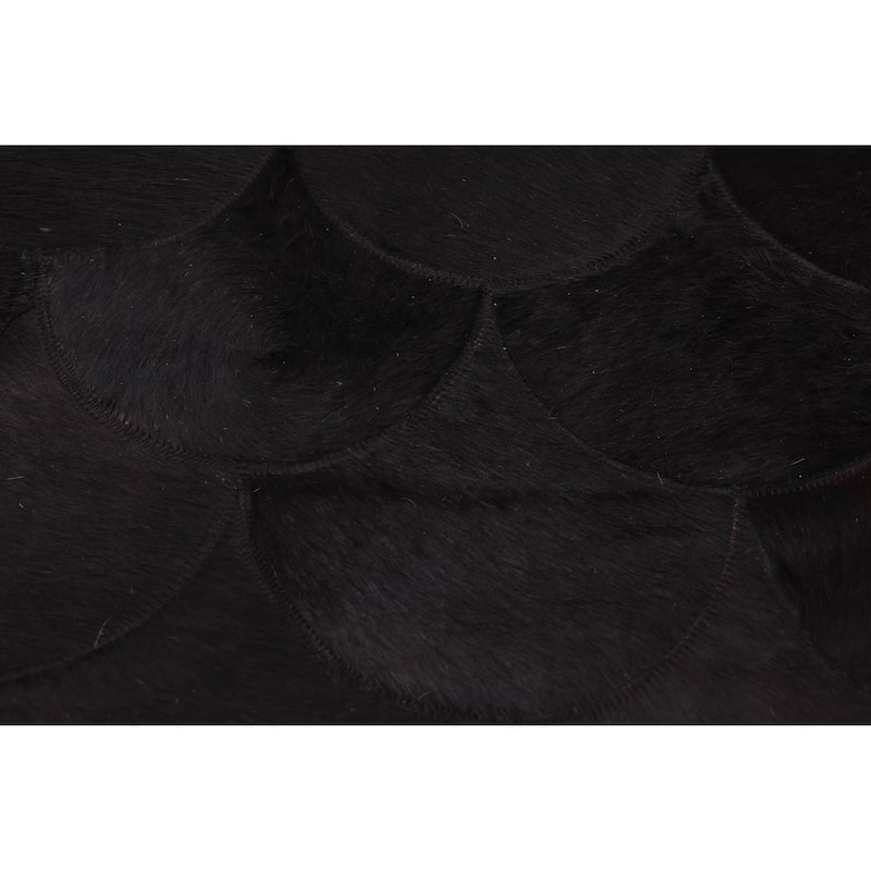 ECARPETGALLERY Handmade Cowhide Patchwork Black Leather Rug - 6'4 x 6'4