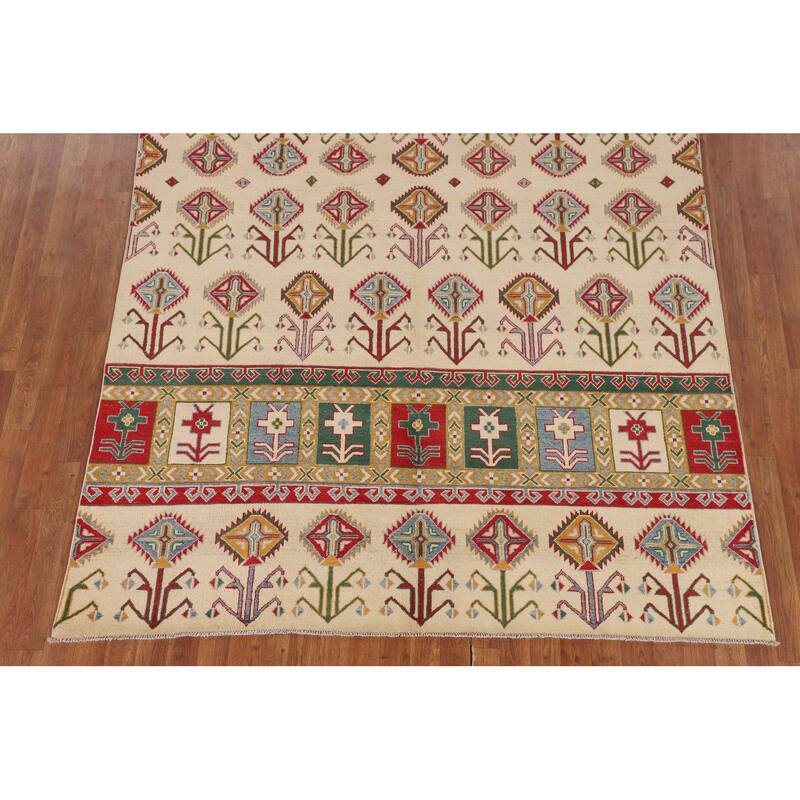 Tribal Geometric Kazak Oriental Area Rug Hand-Knotted Wool Carpet - 6'6" x 10'4"