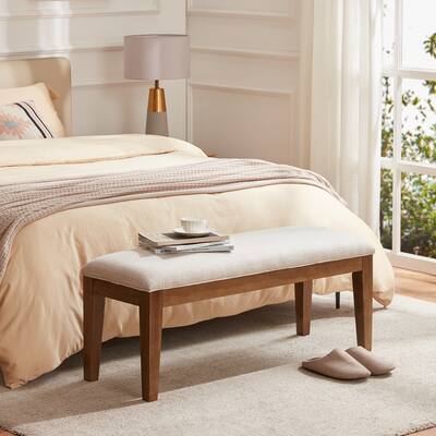HUIMO Upholstered Entryway Bench, Bedroom Bench for End of Bed Beige, Fabric Solid Wood 44-inch