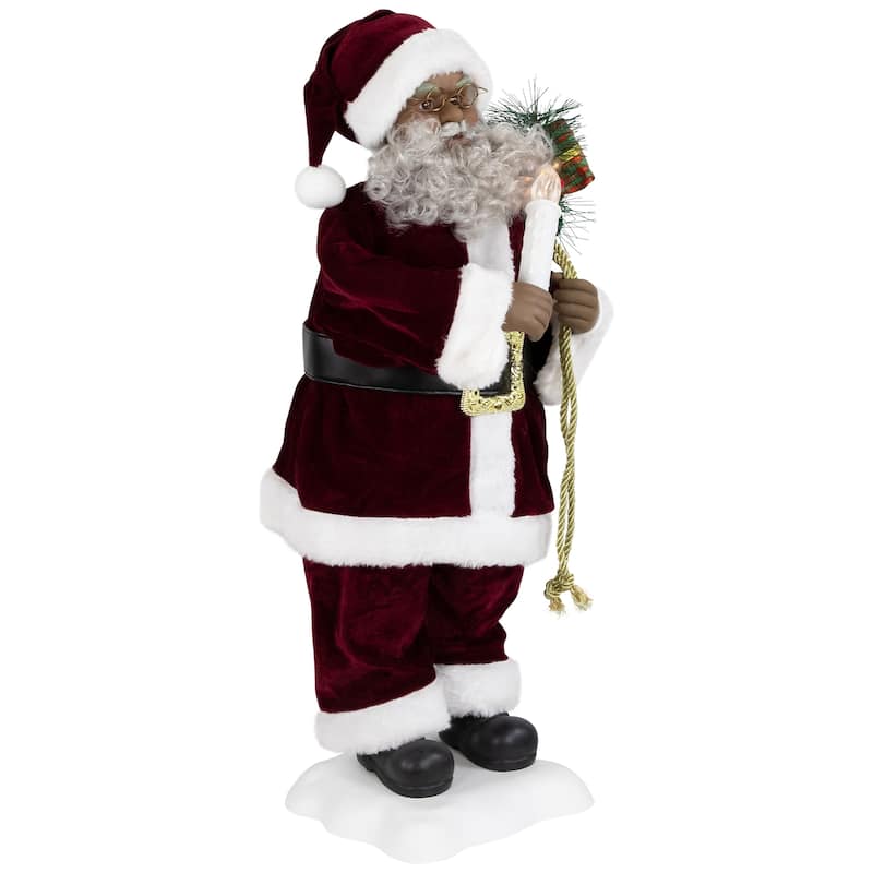 African American Animated Santa Claus with Lighted Candle and Music Christmas Figure - 24"