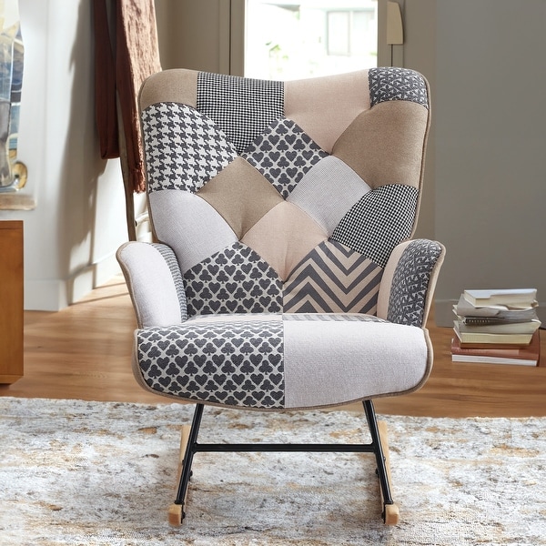 Fabric Upholstered Wingback Rocking Chair Nursery Rocker Glider with Solid Wood Legs On Sale Bed Bath Beyond 37914632