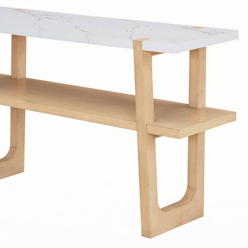Narrow Console Table with Marble-Effect Top(Natural)