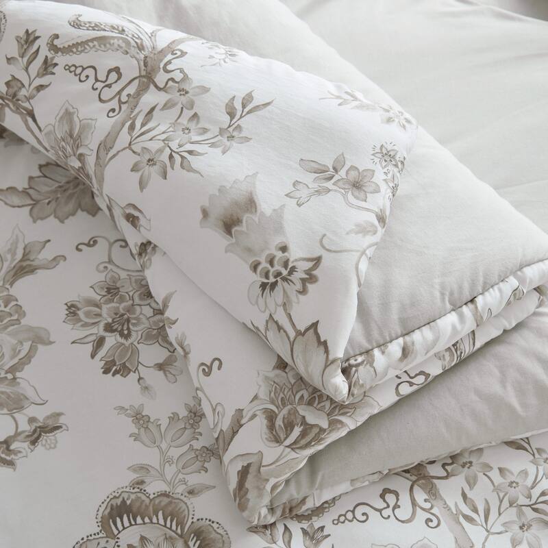Martha Stewart Avery Floral Grey Cotton Duvet Cover Set