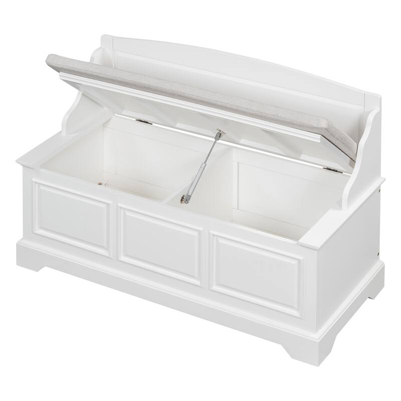 Shoe Storage Bench Wooden Entryway Bench with Linen Cushion