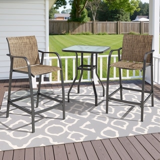 Outdoor Bar Stools Patio Bar Chairs and Glass Bar Table with Umbrella Hole