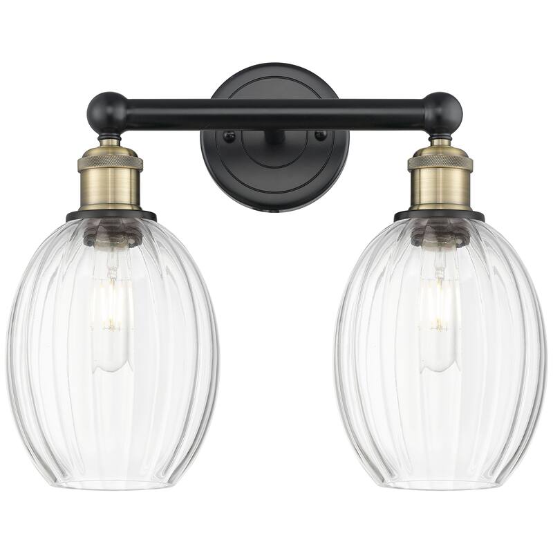 Innovations Lighting Endless Possibilities Edison - Preston - 2 Light 15" Bulb Shade Bath Vanity Light - Clear/Black Antique Brass