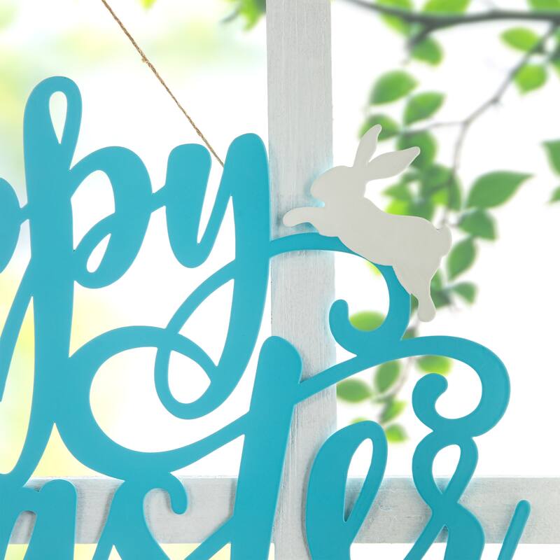 Glitzhome 18"L Metal Happy Easter Door Hanger Wall Decor