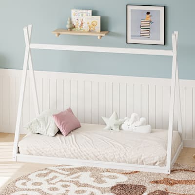 Montessori Style Wood Twin Size Tent Bed for Kids