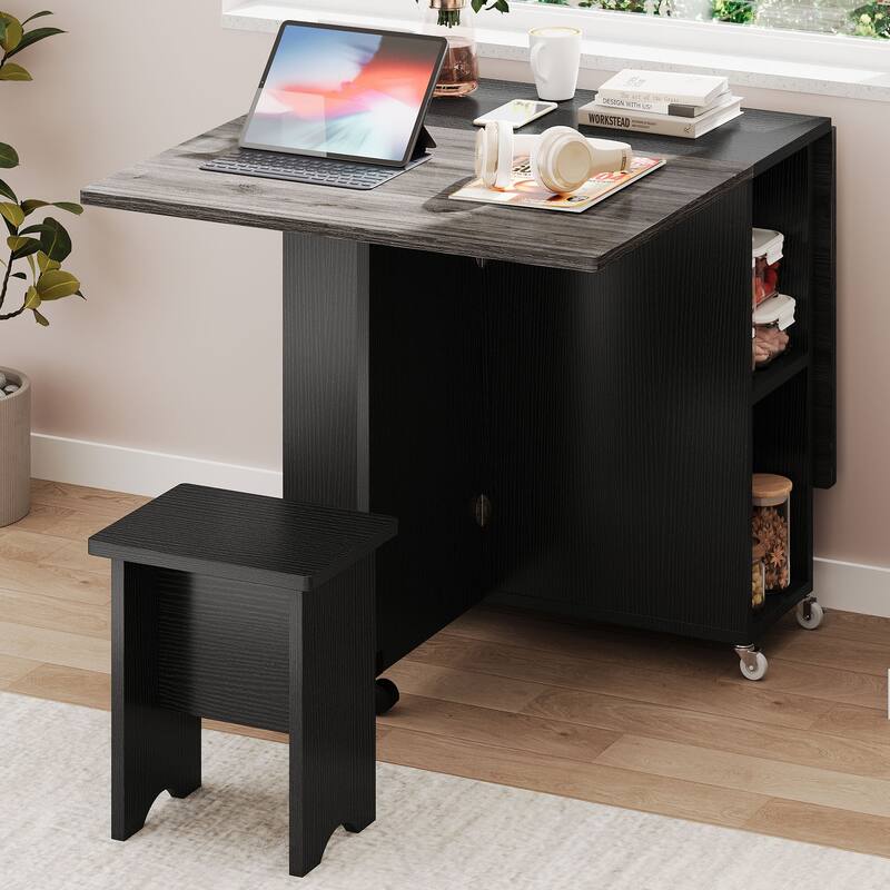 Moasis 5 Pieces 7 Pieces Folding Dining Set with Drop Leaf Table and Storage Stools for up to 6 People