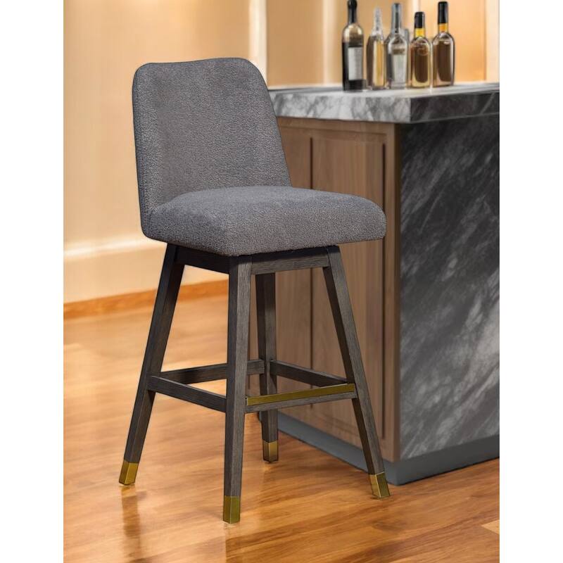 HomeRoots 30" Gray Solid Wood Bar Height Swivel Bar Chair - Bar Height - Single - Gray and Gold