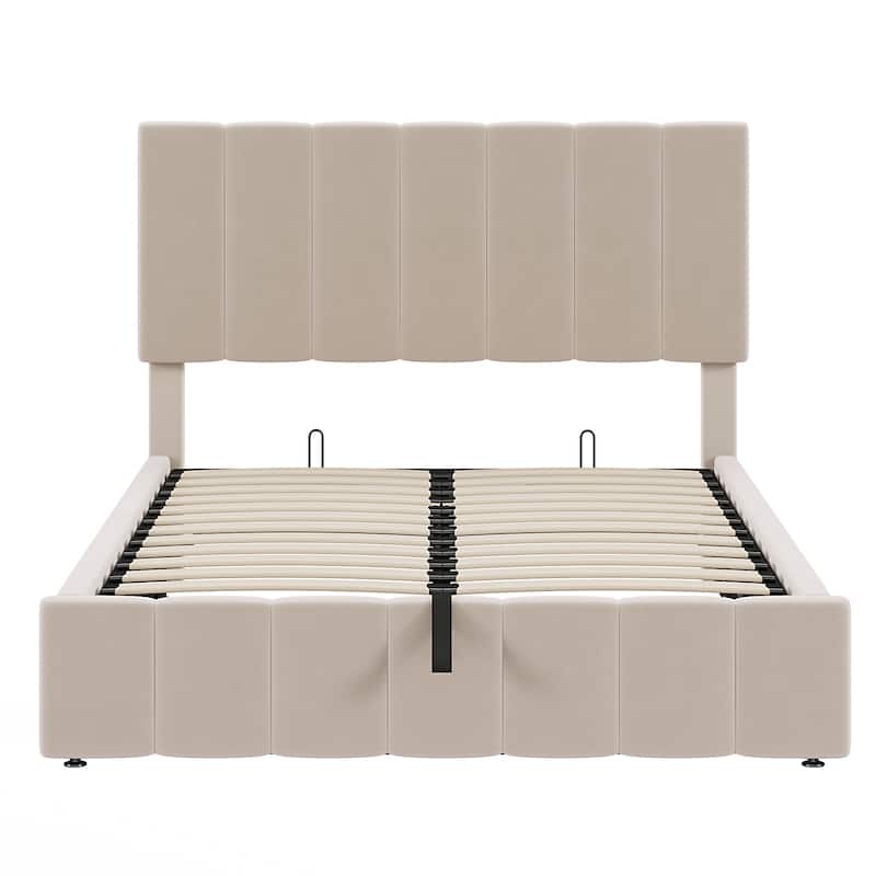 Full size Upholstered Platform bed with a Hydraulic Storage System