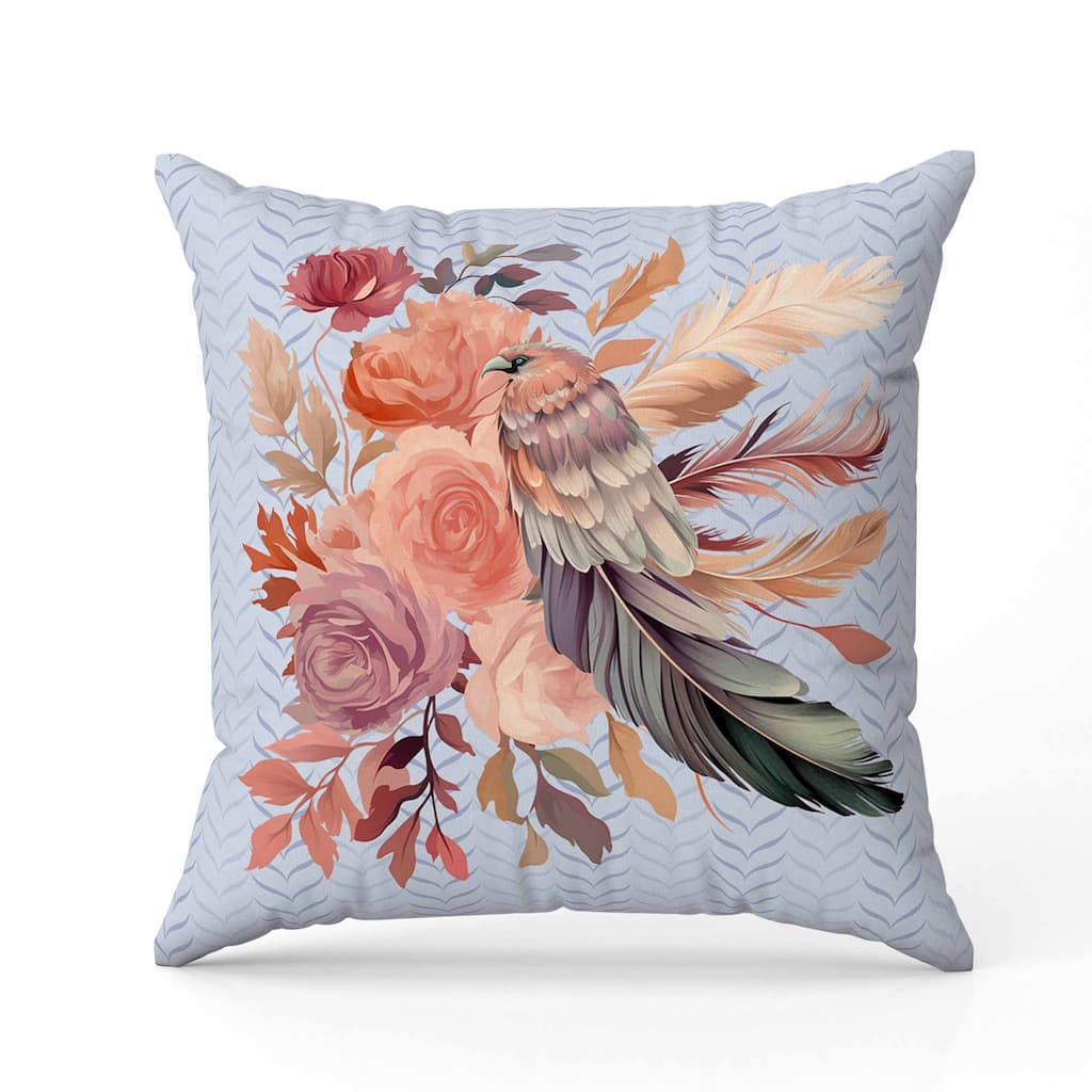 Feathered Bouquet Indoor/Outdoor Reversible Throw Pillow Blue and Pink