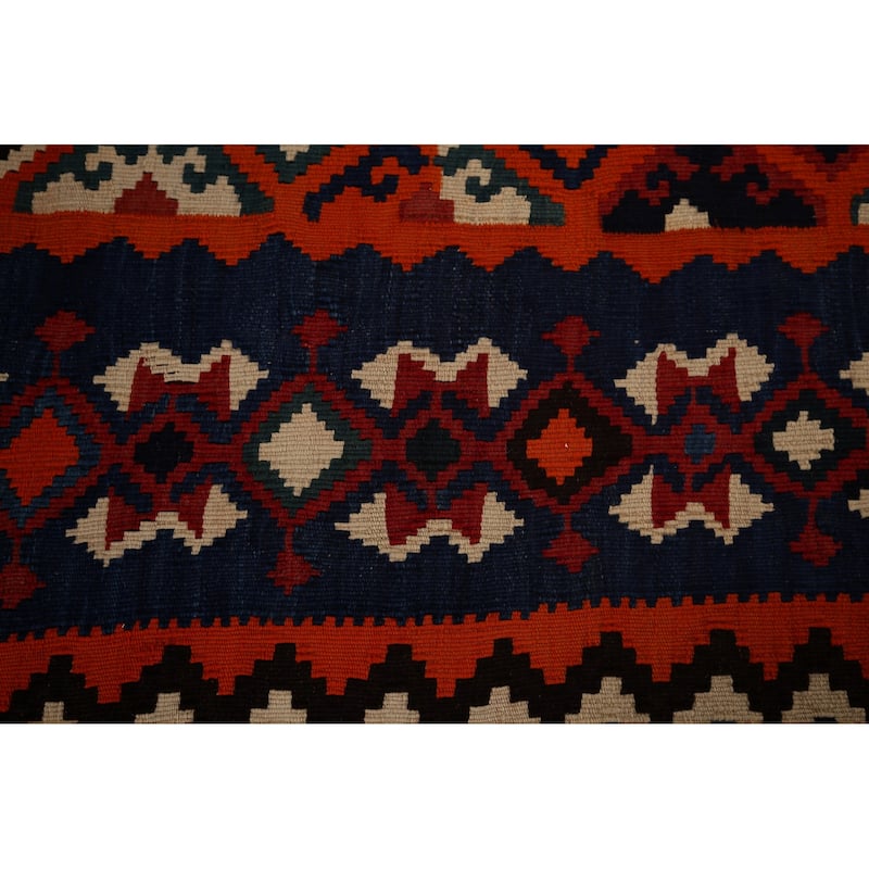 Vegetable Dye Kilim Qashqai Persian Vintage Hand-Woven Wool Carpet - 5'4"x 8'8"