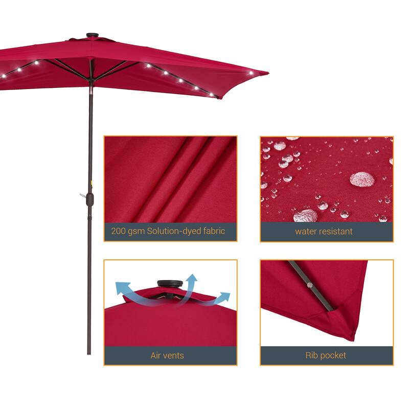 BONOSUKI Outdoor 10 x 6.5ft LED Rectangula Umbrella Patio Market Table Umbrella Aluminium/Steel with Tilt