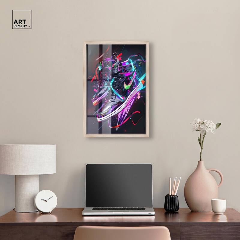 Neon Ribbons Sneakers Shadowbox by Art Remedy