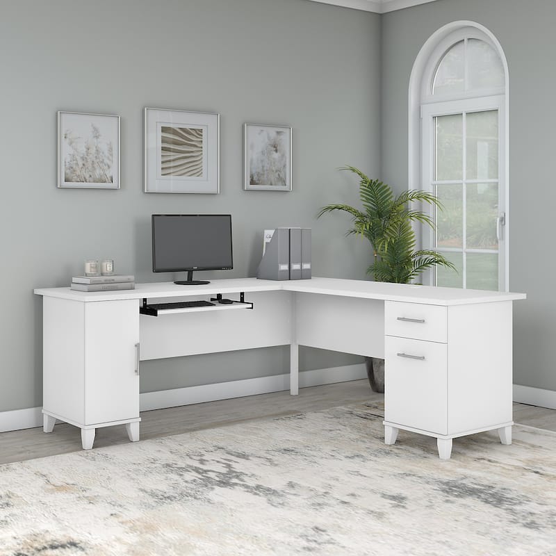 Somerset 72W L Shaped Desk with Storage by Bush Furniture - White