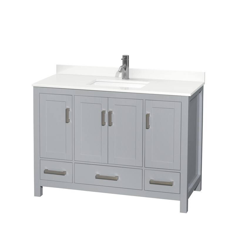 Wyndham Collection WCS141448S-QTZ-UNSMXX Sheffield 48" Free Standing - Gray / White Quartz Top / Brushed Chrome Hardware