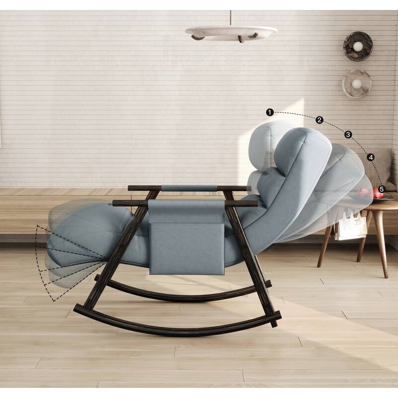 Casual Folding Rocking Chair,Lounge Rocking Chair Adjustable High Back and Foot Rest,Side Pockets Placed in Living Room Bedroom