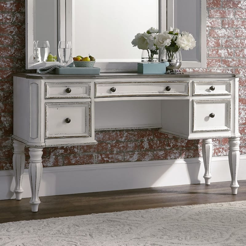 Magnolia Manor Antique White and Weathered Bark Vanity Desk - Antique White