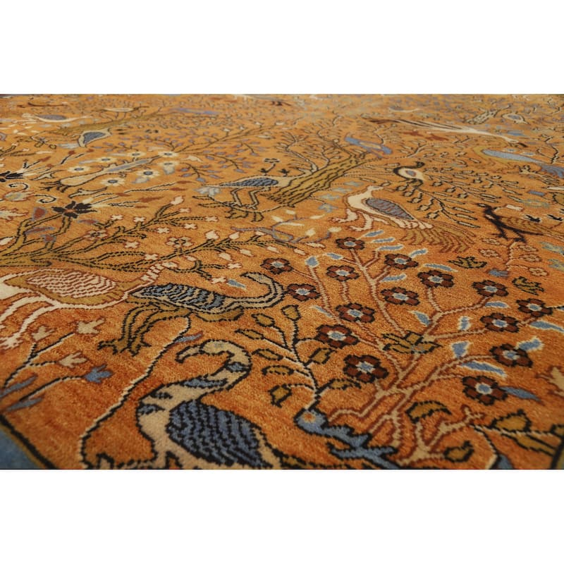 Animals Ziegler Oriental Large Rug Handmade Wool Carpet - 9'10" x 13'9" - 9'10" x 13'9" - Orange