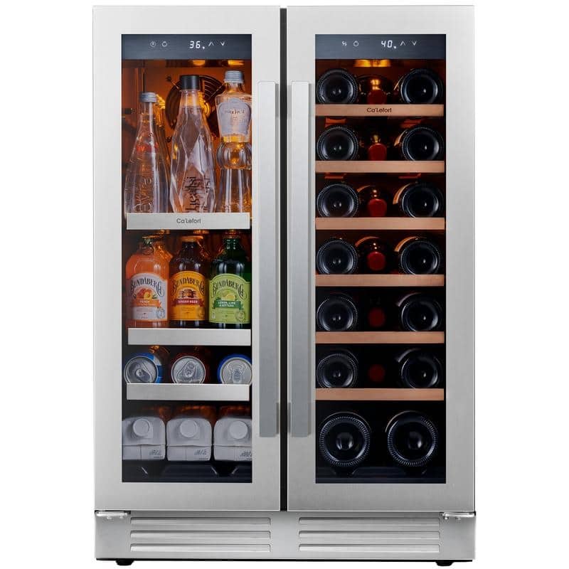 Ca'Lefort 24 inch 20 Bottle/ 60 Can Beverage Wine Cooler Dual Zone French Door Fridge