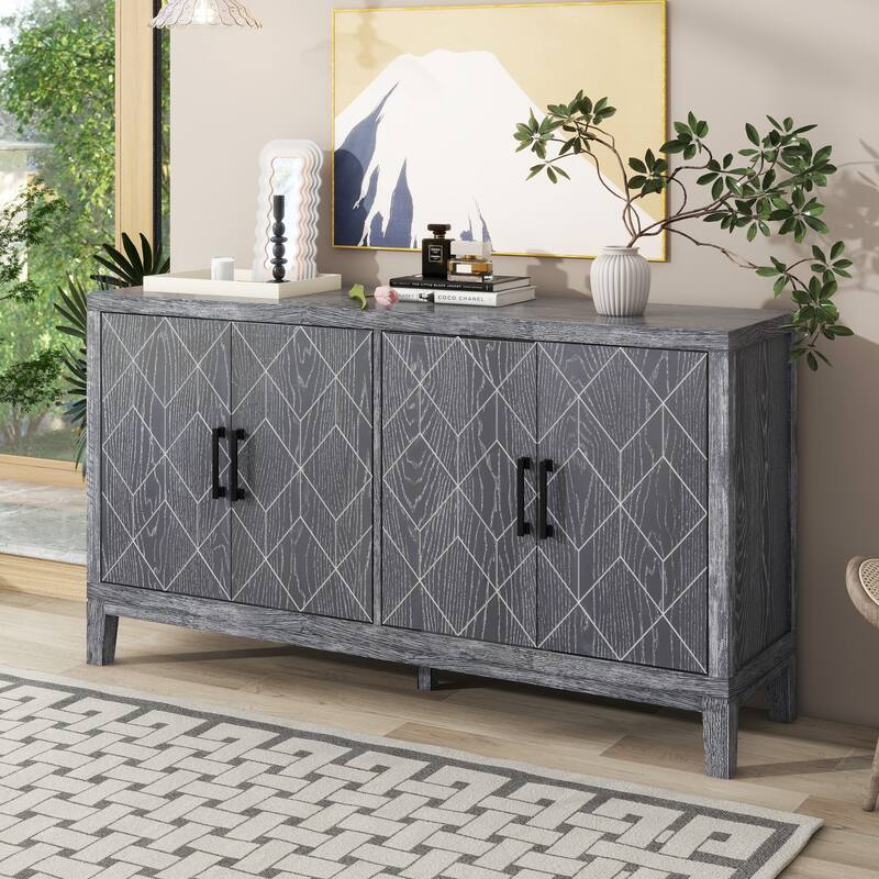 4-door Retro Sideboard with Adjustable Shelves