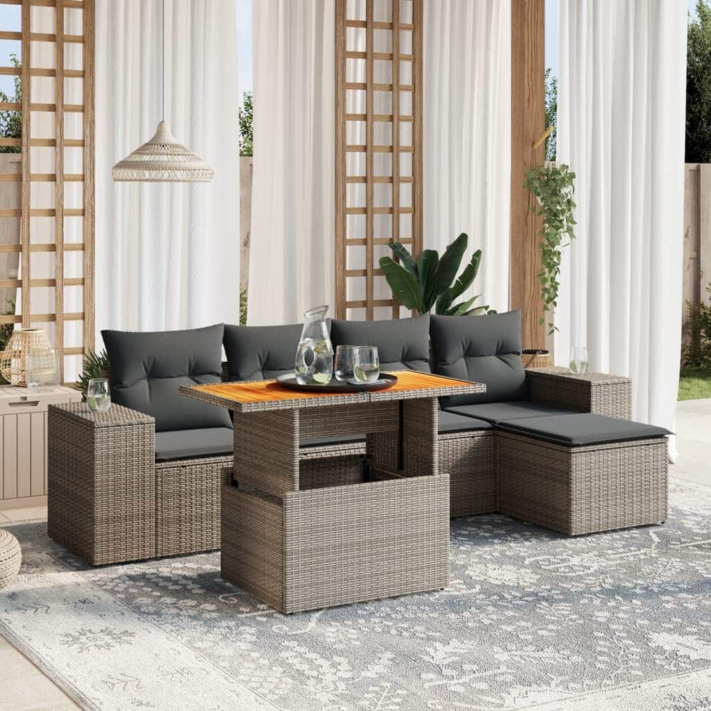 vidaXL Garden Sofa Set Gray PE rattan Medium Adjustable Feet - 21.7 x 39.4 x 28.7