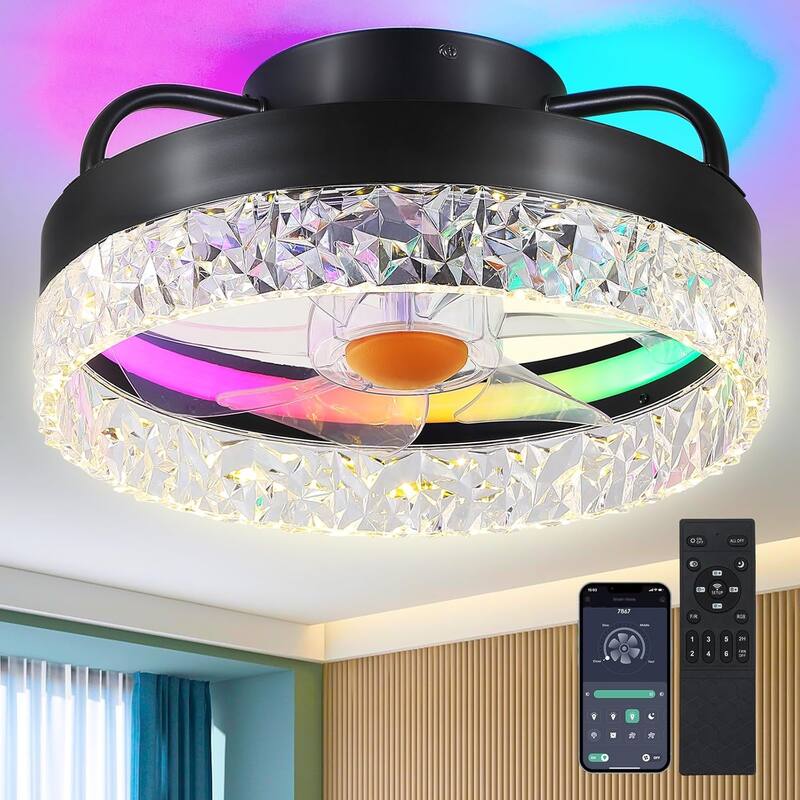 13" Low Profile Ceiling Fan with Light,3CCT 3 Speed Small Ceiling Fan for Bedroom,Closet,Small Room - 13 Inches - Black-RGB