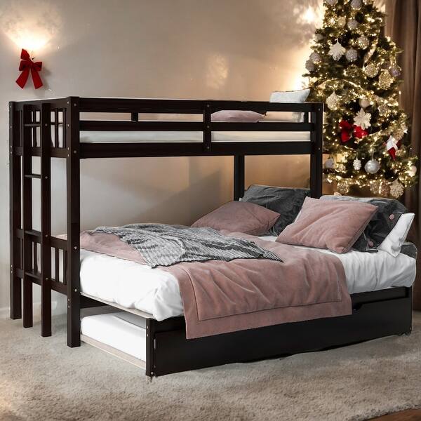 slide 2 of 13, Modern Twin Over Modern Pull-out Bunk Bed With Trundle With Wheels,4 Beds for Bedroom Espresso