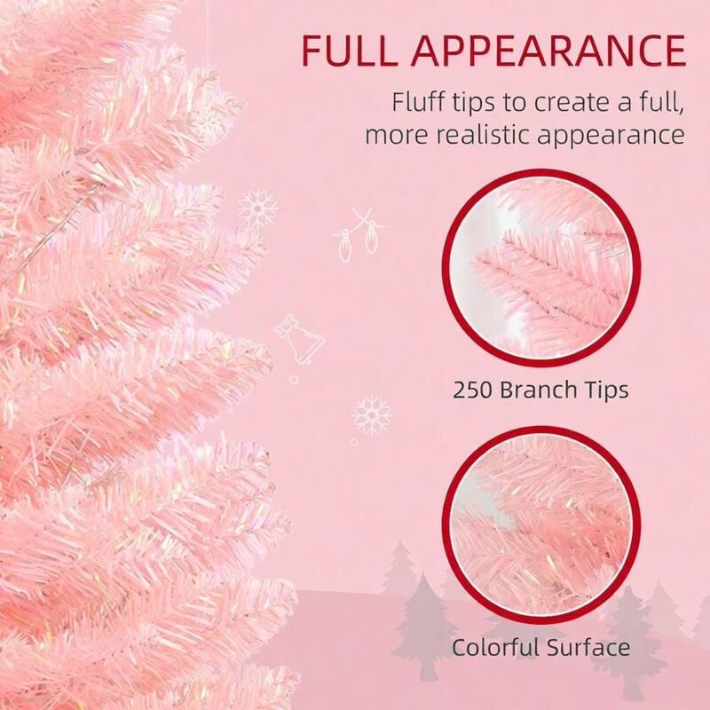 Pre-Lit Pencil Artificial Tree - Colorful Surface Branches, LED Lights - Pink