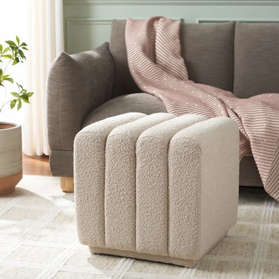 SAFAVIEH Joseph Upholstered Channel Tufted Square Ottoman, Fully Assembled