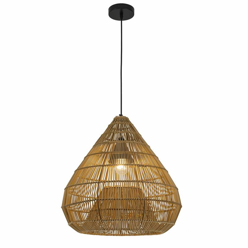 Serina 1-Light Wicker Outdoor Pendant Light, Coastal Boho Dome - Handwoven - 20" Wide - Light Dune