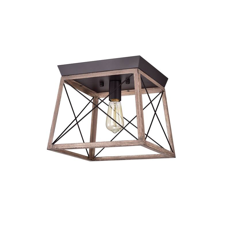 Oil Rubbed Bronze 1-Light Open-Cage Metal Flush Mount (SOLD AS A PAIR)