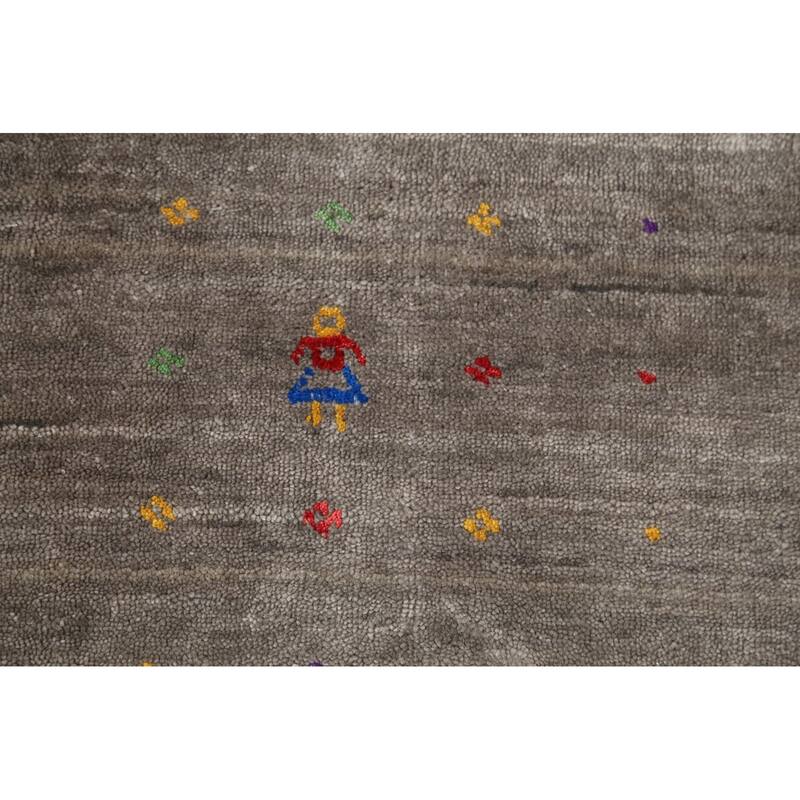 Tribal Gabbeh Area Rug Hand-Knotted Oriental Grey Wool Carpet - 5'5"x 7'7"