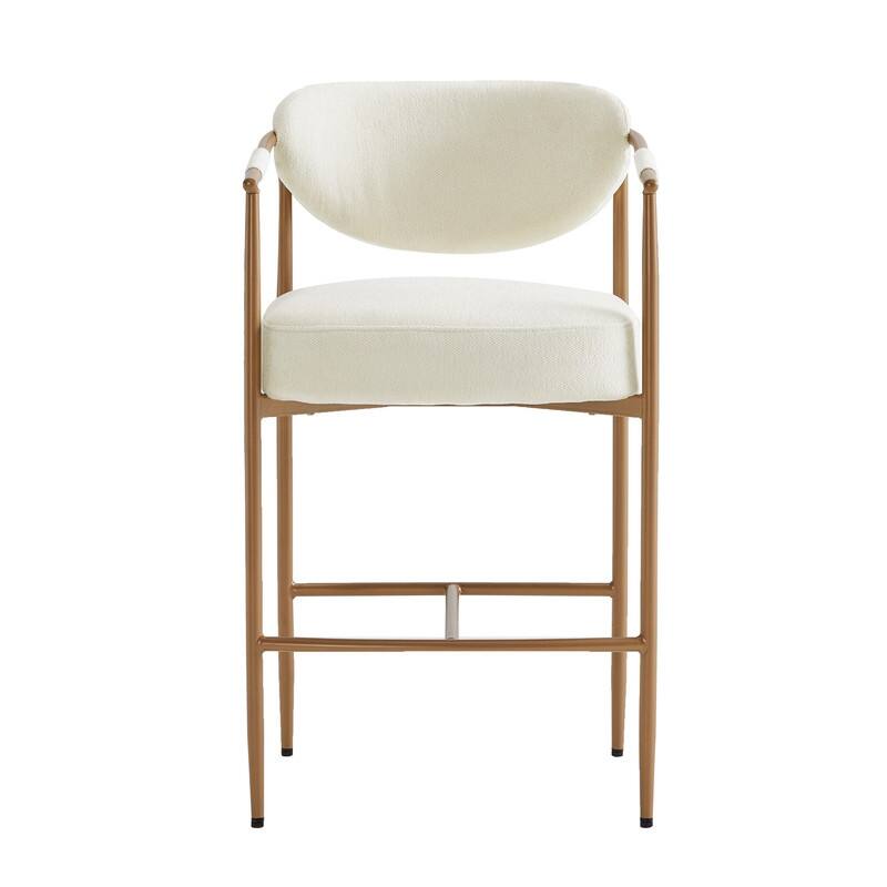 Spruce & Spring Modern Counter Stool with Gold Metal Frame and Woven Strap Arm