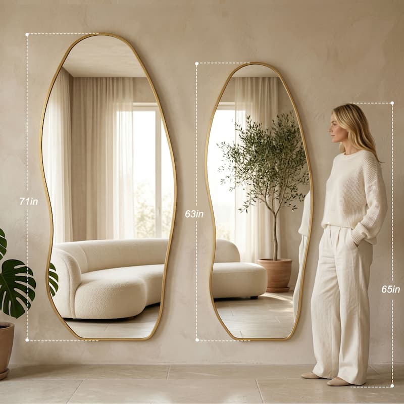 Metal Irregular Full Length Floor Mirror Freestanding Mirror Wall Mounted